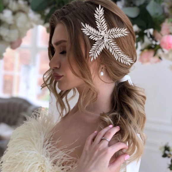 Large Crystal Leaf Vine Rhinestone Hair Comb Je main image 5